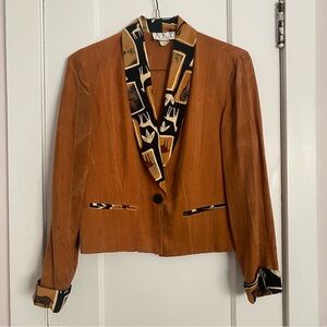 Vintage rayon African 70s 80s blazer pumpkin color